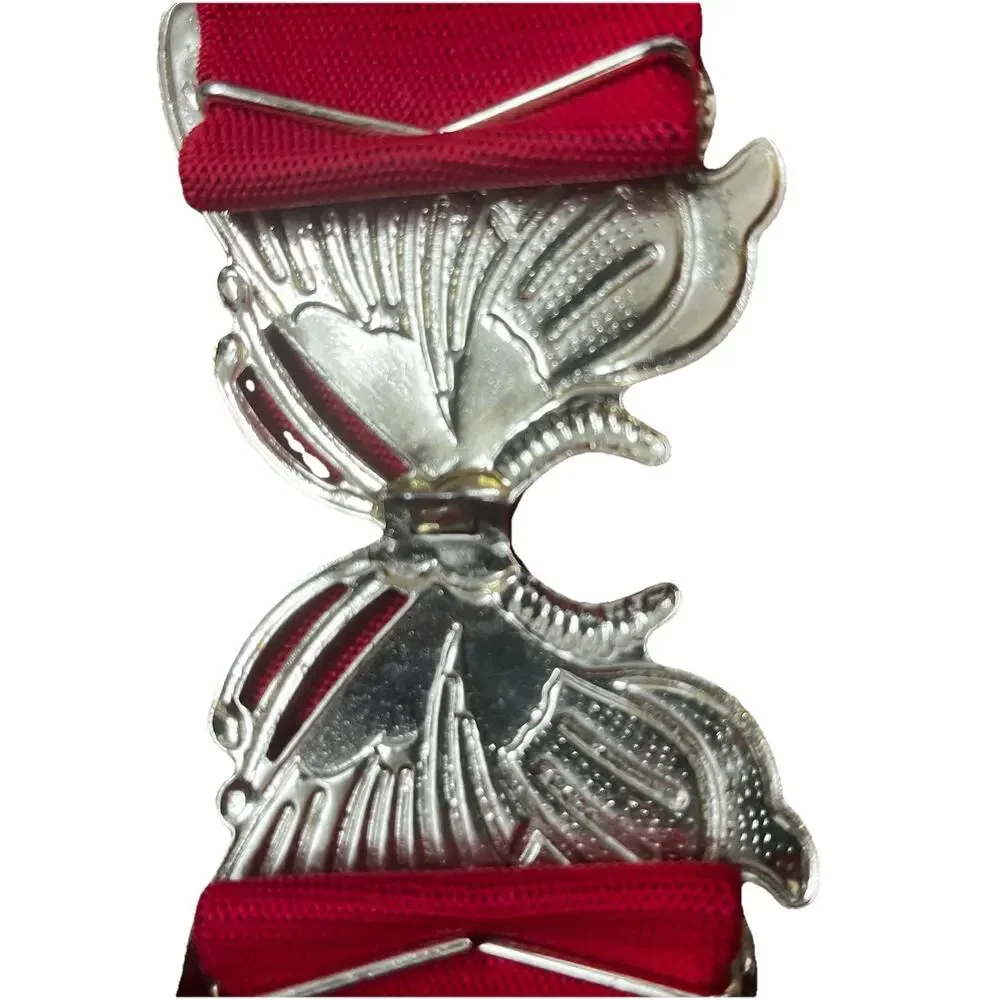 Vintage 80s Gold Tone Butterfly Buckle Red Elastic Stretch Belt